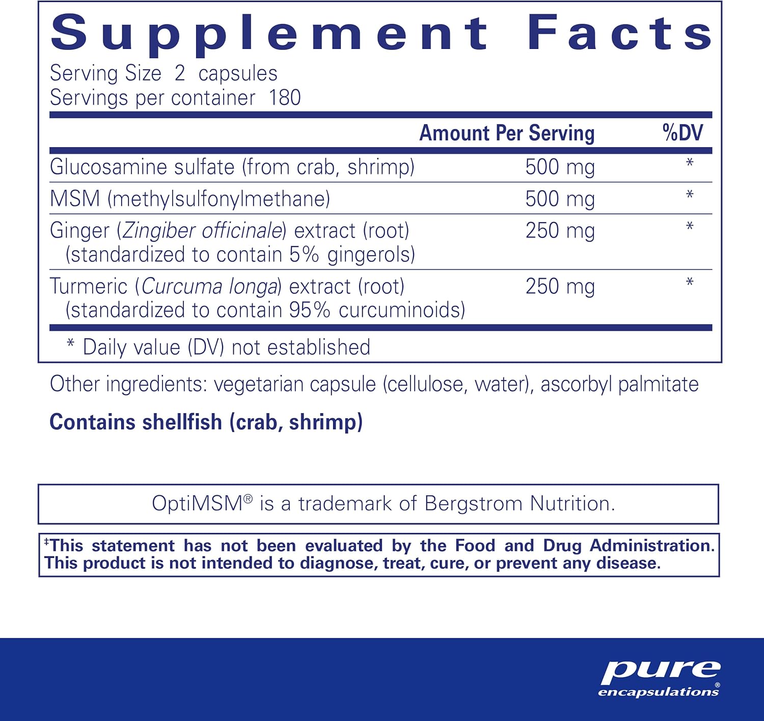 360 Capsules Pure Encapsulations Glucosamine MSM for Joint Support and Cartilage Health