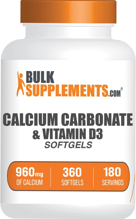 360 Count Calcium Carbonate & Vitamin D3 Softgels for Immune Support - Gluten Free Supplement with 2 Softgels per Serving