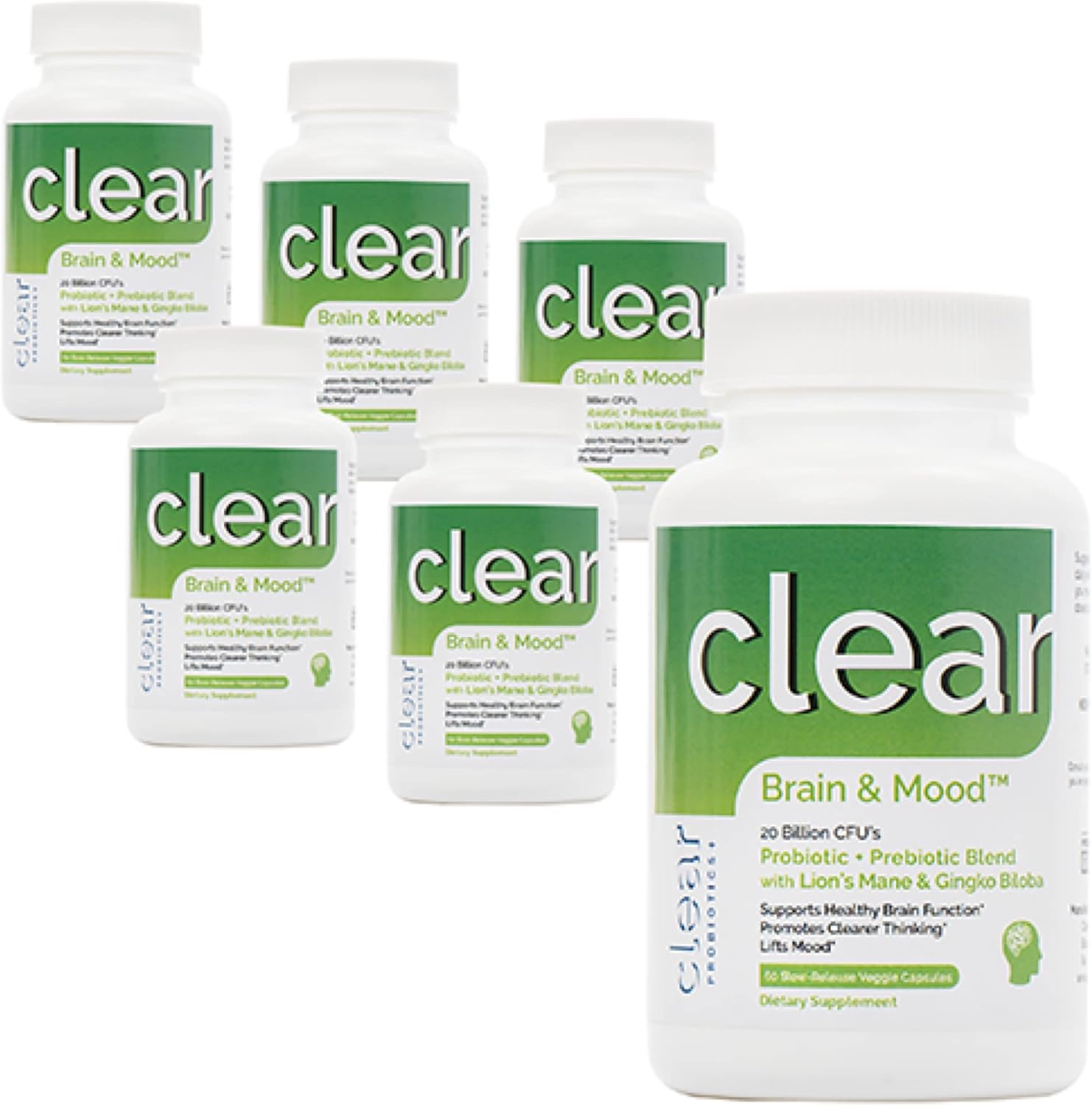 360 Count Clear Probiotics Brain Supplement with Lion’s Mane, Ginkgo Biloba, Probiotic Strains for Memory, Focus, Mood & Cognitive Function - 6 Month Supply