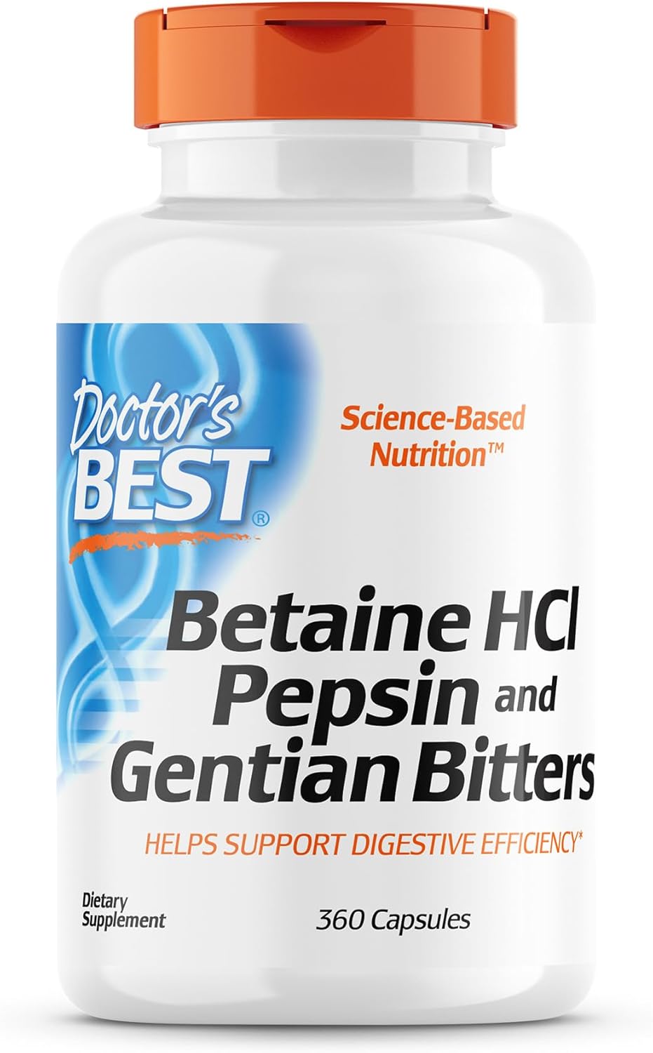 360 Count Doctor's Best Betaine HCI Pepsin & Gentian Bitters: Digestive Enzymes for Protein Absorption, Non-GMO & Gluten Free