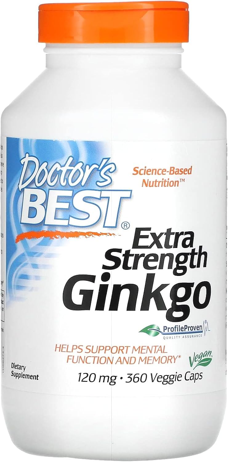 360 Count Doctor's Best Extra Strength Ginkgo Capsules - Non-GMO, Vegan, Gluten Free - Supports Mental Function and Memory - 120 mg