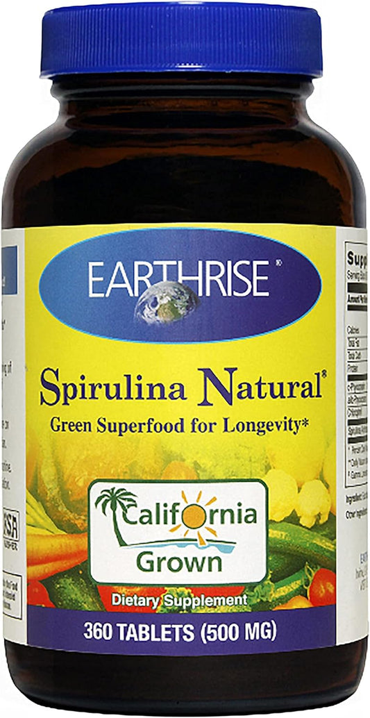 360 Count Earthrise Spirulina Natural 500mg Tablets: Premium California Spirulina- Vegan, Gluten Free, Keto Friendly, Non-GMO Superfood Rich in Vitamins & Minerals