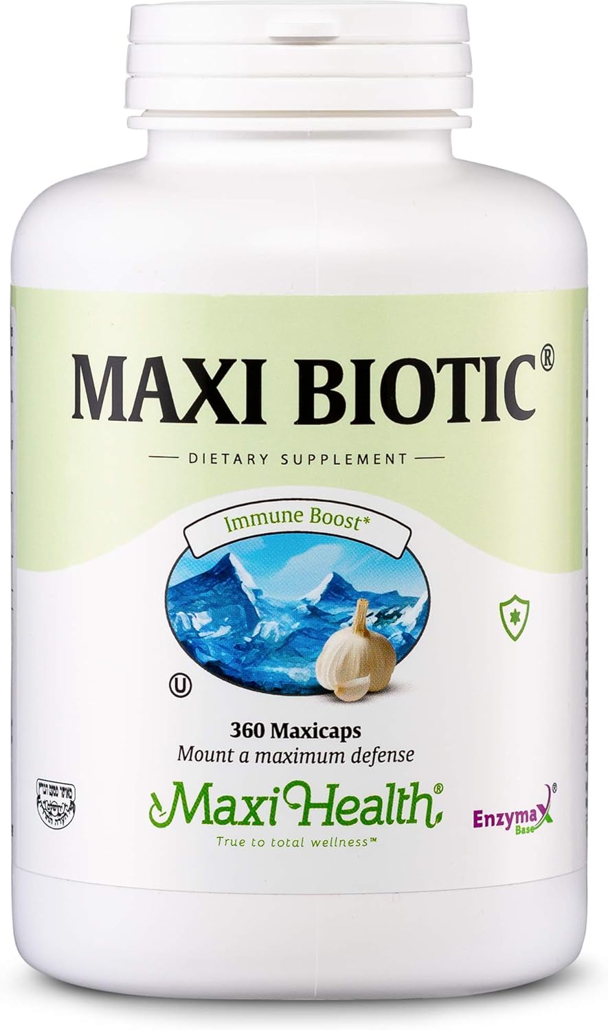 360 Count Maxi Health Maxi Biotic Aged Garlic Extract Capsules with Spirulina, Echinacea, Oregano, Enzymax - Natural Antioxidant & Wellness Support