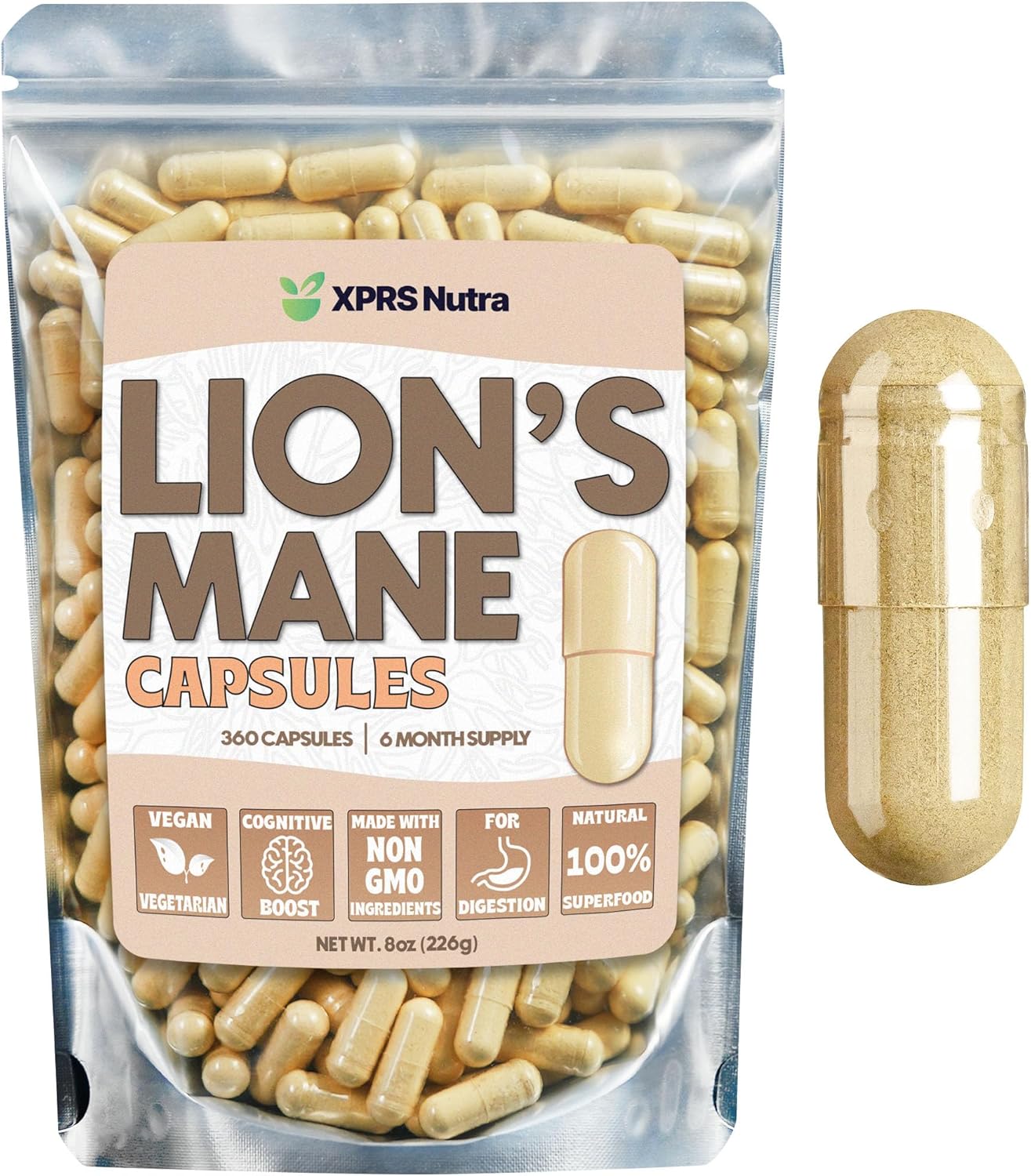 360 Count Organic Lions Mane Mushroom Capsules - Premium Supplement for Mental Clarity, Cognition, and Immunity - 180 Day Supply