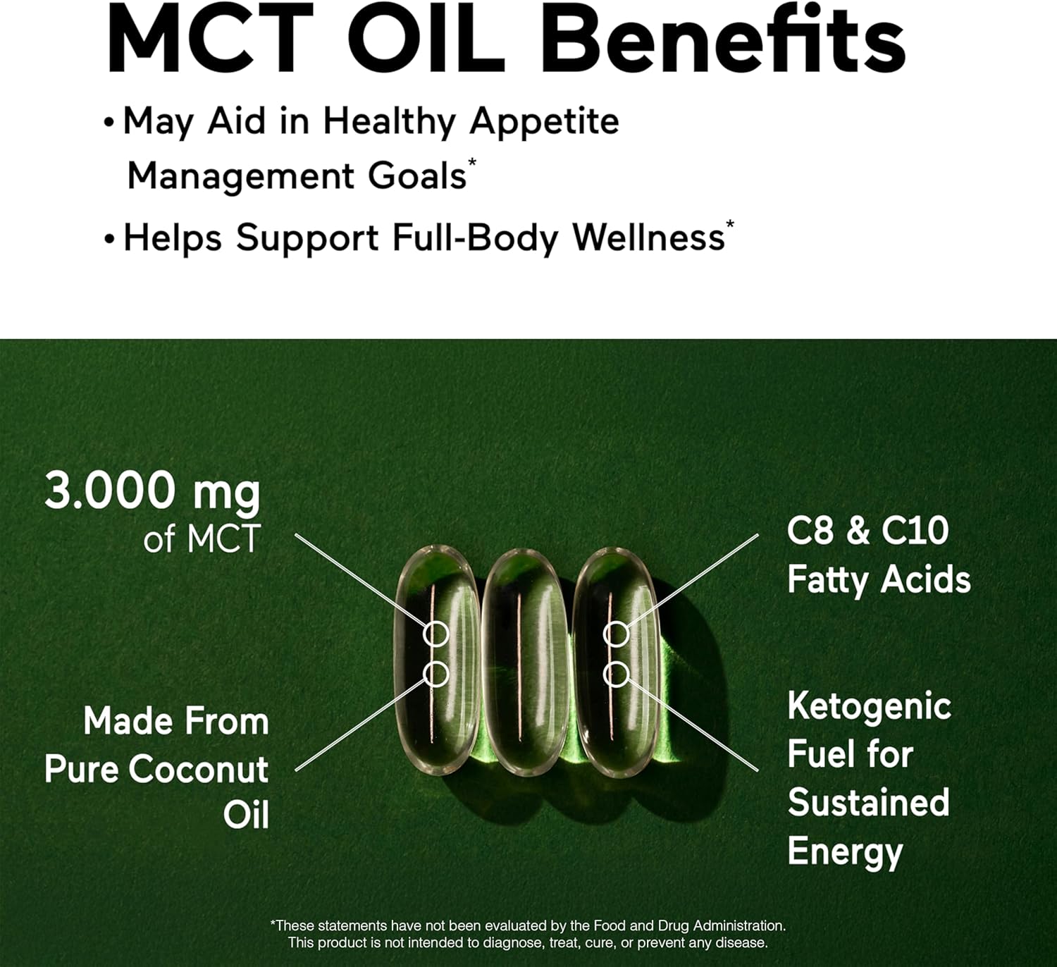 360 Count Smarter Nutrition MCT Oil Capsules - C8 and C10 - Ketogenic Brain & Body Fuel - Cold-Pressed Coconut, Palm - Gluten-Free, Non-GMO - 180-Day Supply