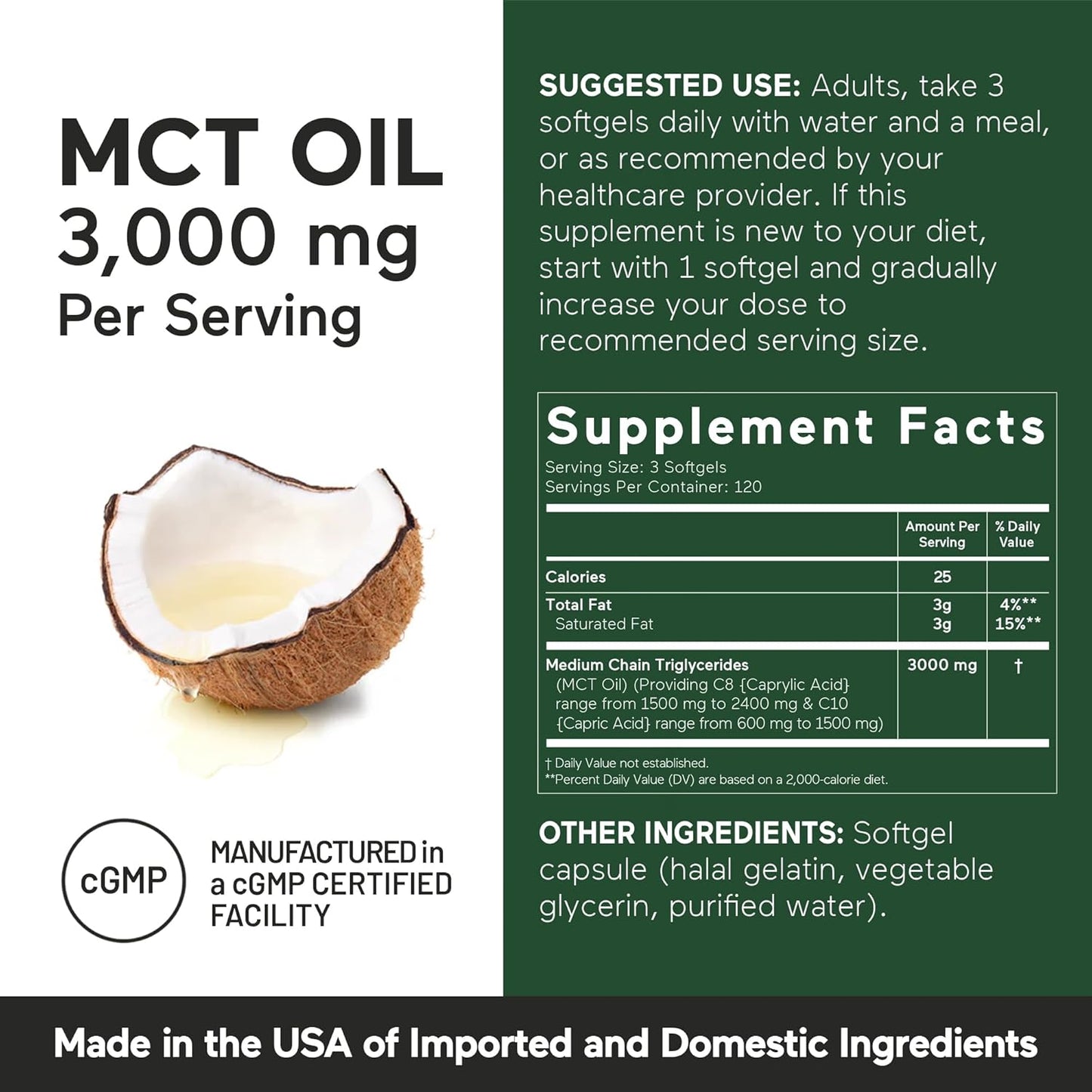 360 Count Smarter Nutrition MCT Oil Capsules - C8 and C10 - Ketogenic Brain & Body Fuel - Cold-Pressed Coconut, Palm - Gluten-Free, Non-GMO - 180-Day Supply