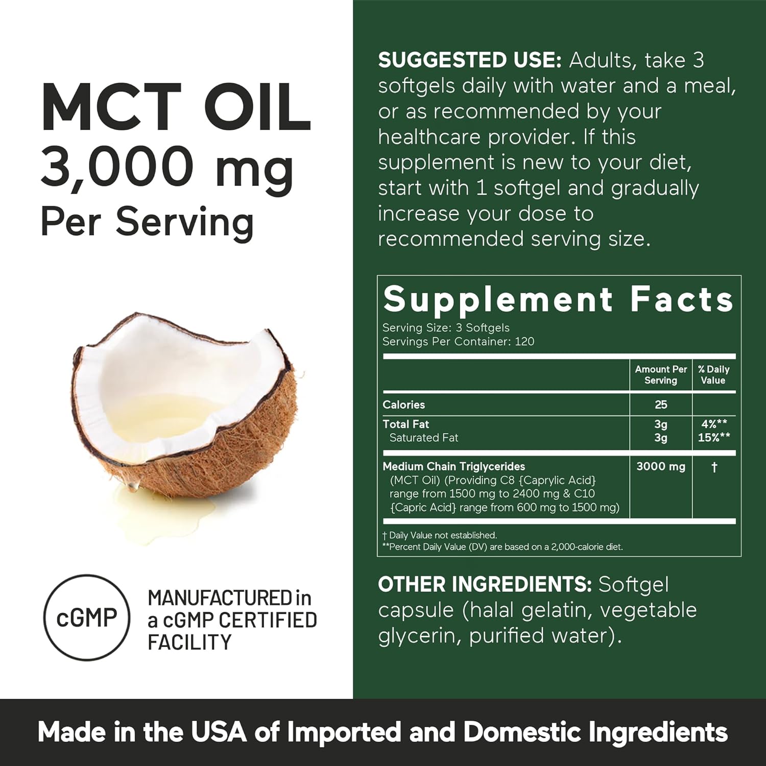 360 Count Smarter Nutrition MCT Oil Capsules - C8 and C10 - Ketogenic Brain & Body Fuel - Cold-Pressed Coconut, Palm - Gluten-Free, Non-GMO - 180-Day Supply