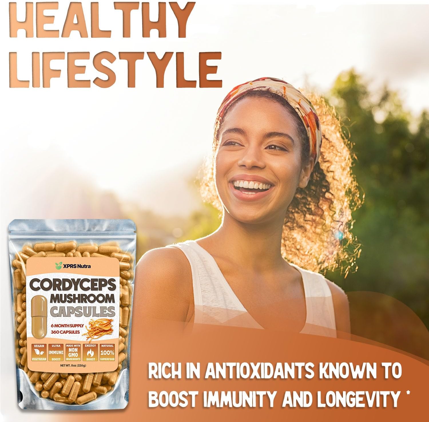 360 Count XPRS Nutra Cordyceps Mushroom Powder Capsules - 180 Day Supply - Premium Stamina and Performance Support - BoostGo Australia