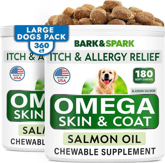 360 Fish Oil Treats for Dogs - Omega 3 Supplement for Shedding, Skin Allergy, Itch Relief, Hot Spots, Joint Health - Alaskan Salmon Formula with EPA & DHA Omega-3 Fatty Acids