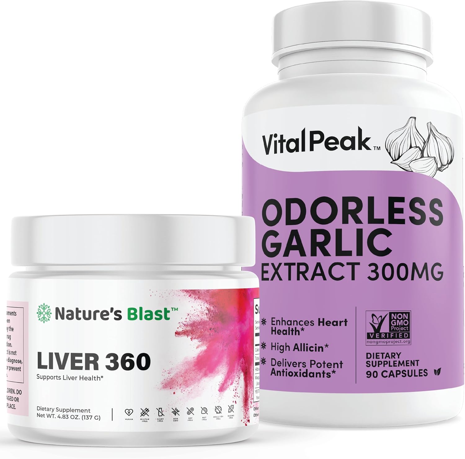 360 Liver Support and Peak Garlic Supplement Combo - Boost Immunity and Detoxify Liver
