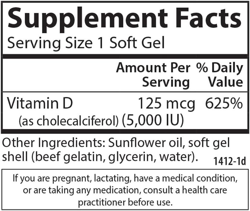 360 Soft Gel Carlson Vitamin D3 5,000 IU Supplement for Bone Health