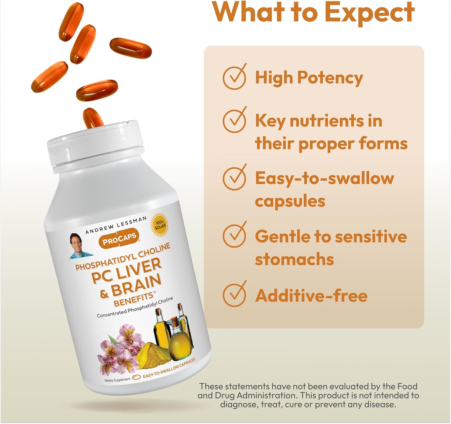 360 Softgels of Andrew Lessman PC Liver and Brain Support - Phosphatidyl Choline for Healthy Liver and Brain Function, Additive-Free, Easy-to-Swallow