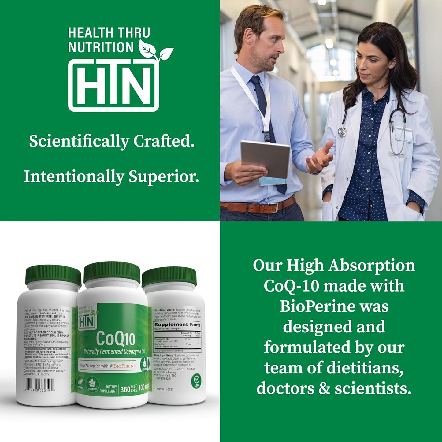 360 Softgels of Health Thru Nutrition CoQ-10 100mg with BioPerine | High Absorption USP Grade Coenzyme Q10 | Heart & Energy Support | Non-GMO | 3rd Party Tested