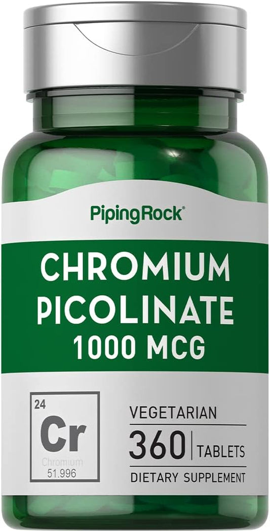 360 Tablets of Piping Rock Chromium Picolinate 1000mcg Supplement - Vegetarian, Non-GMO, Gluten Free