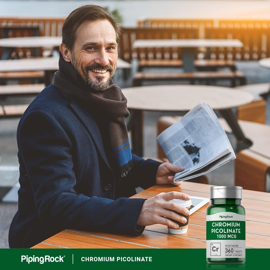 360 Tablets of Piping Rock Chromium Picolinate 1000mcg Supplement - Vegetarian, Non-GMO, Gluten Free