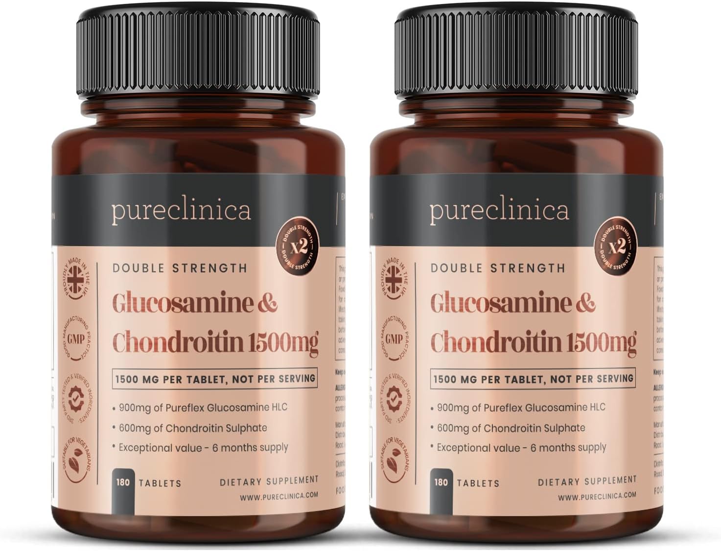 360 Tablets of Pureclinica 1500mg Glucosamine HLC and Chondroitin - 12 Months Supply with High Potency Chondroitin and Glucosamine HCL