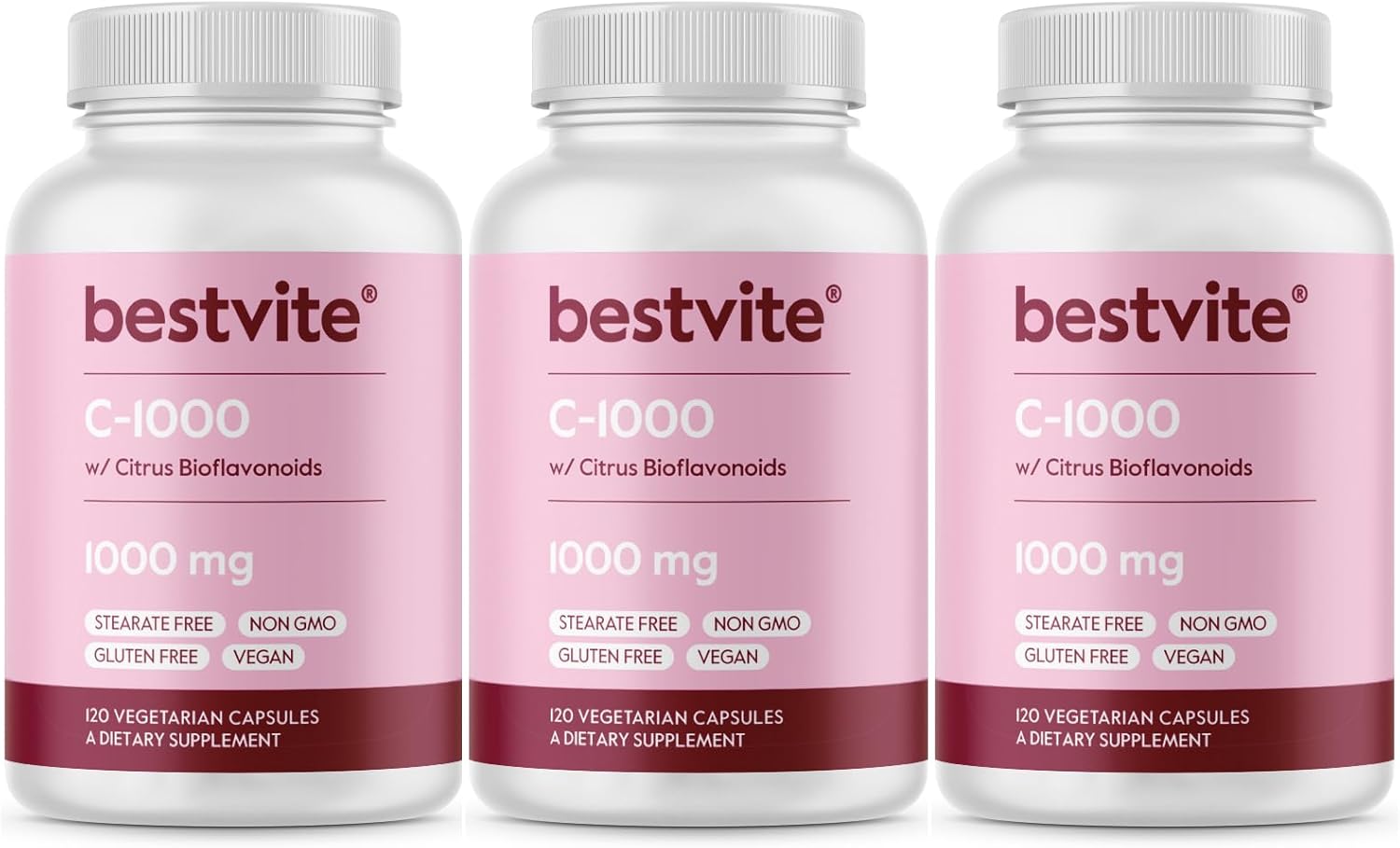 360 Vegetarian Capsules of BESTVITE Vitamin C 1000mg with Citrus Bioflavinoids - Non GMO, Gluten Free, Vegan Formula