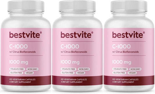 360 Vegetarian Capsules of BESTVITE Vitamin C 1000mg with Citrus Bioflavinoids - Non GMO, Gluten Free, Vegan Formula