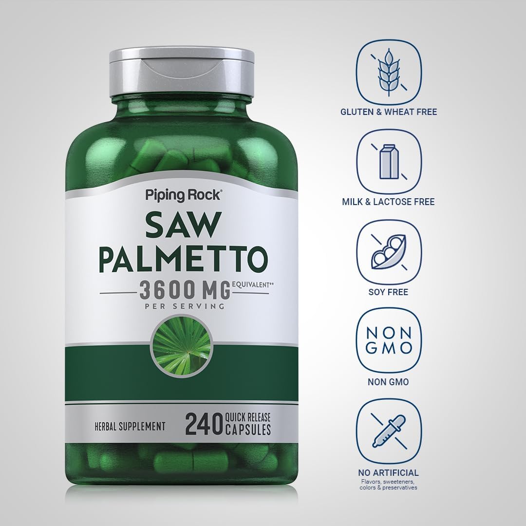 3600mg Saw Palmetto Extract Capsules for Men and Women - 240 Count - Non-GMO & Gluten Free