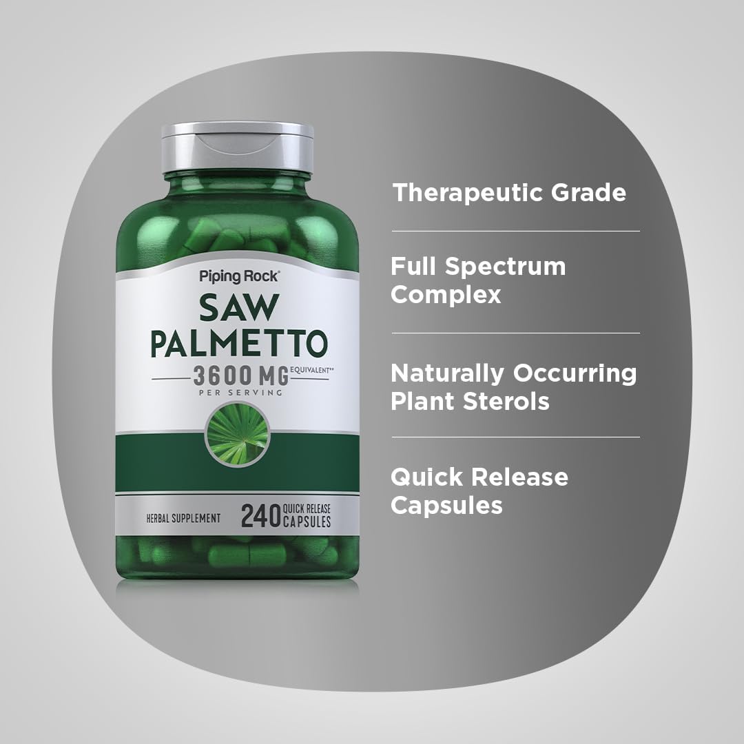 3600mg Saw Palmetto Extract Capsules for Men and Women - 240 Count - Non-GMO & Gluten Free