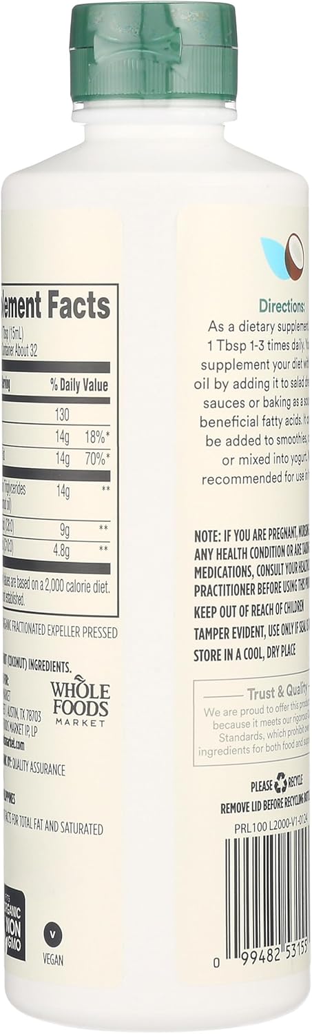 365 By Whole Foods Market MCT Oil 16 Fl Oz Unflavored for Keto Diets