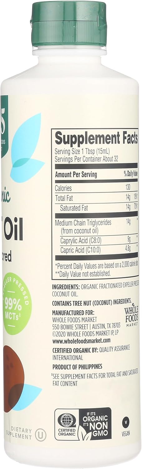 365 By Whole Foods Market MCT Oil 16 Fl Oz Unflavored for Keto Diets