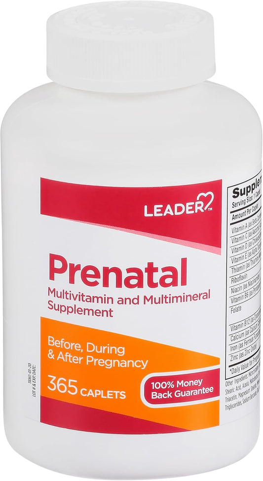 365 Caplets of LEADER PreNatal Vitamins with Essential Nutrients for Expectant Mothers - Folic Acid, Iron, DHA