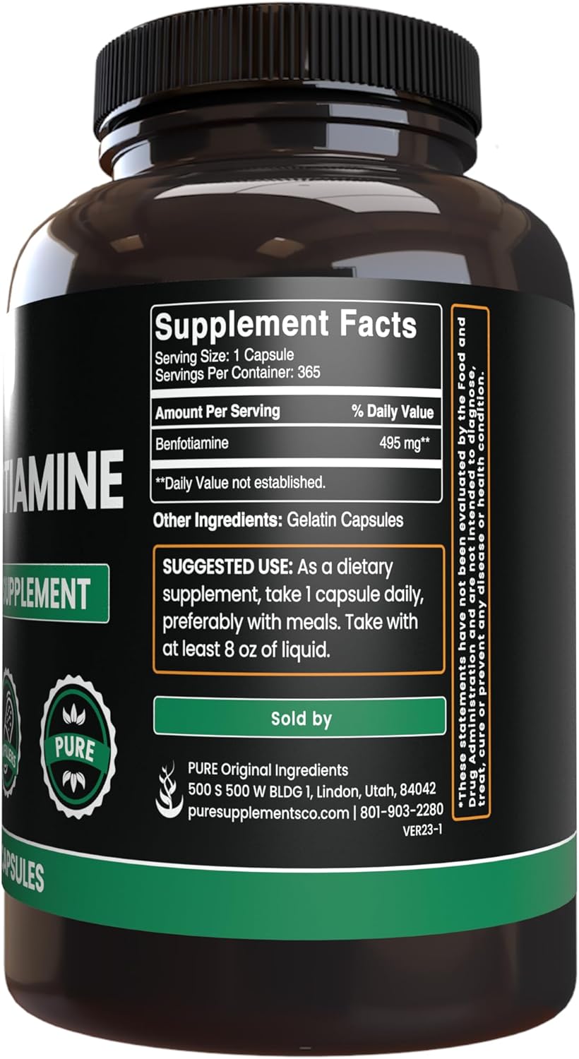365 Capsules Bundle of Benfotiamine & Alpha Lipoic Acid Capsules - Pure Ingredients, No Additives