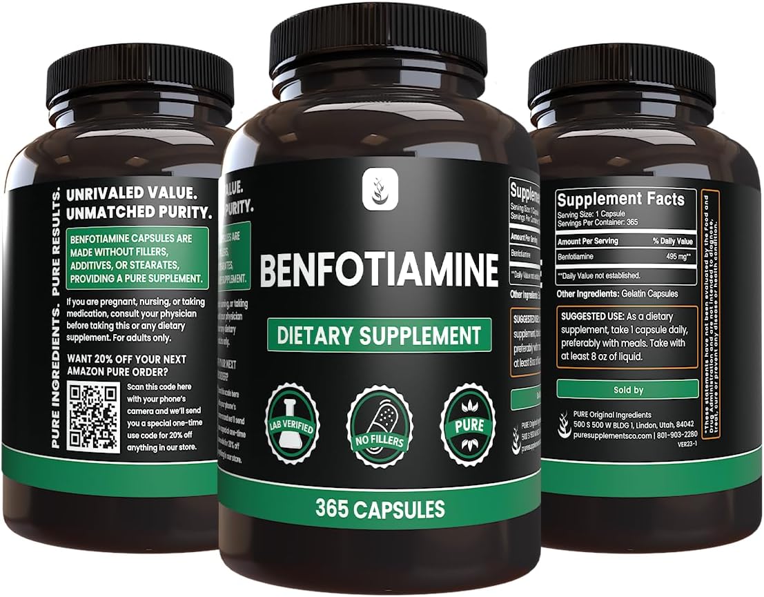 365 Capsules Bundle of Benfotiamine & Alpha Lipoic Acid Capsules - Pure Ingredients, No Additives