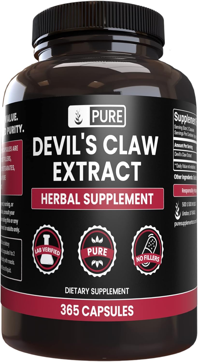 365 Capsules Devil's Claw Supplement - Pure Ingredients, No Fillers - Lab Verified