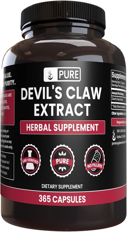 365 Capsules Devil's Claw Supplement - Pure Ingredients, No Fillers - Lab Verified