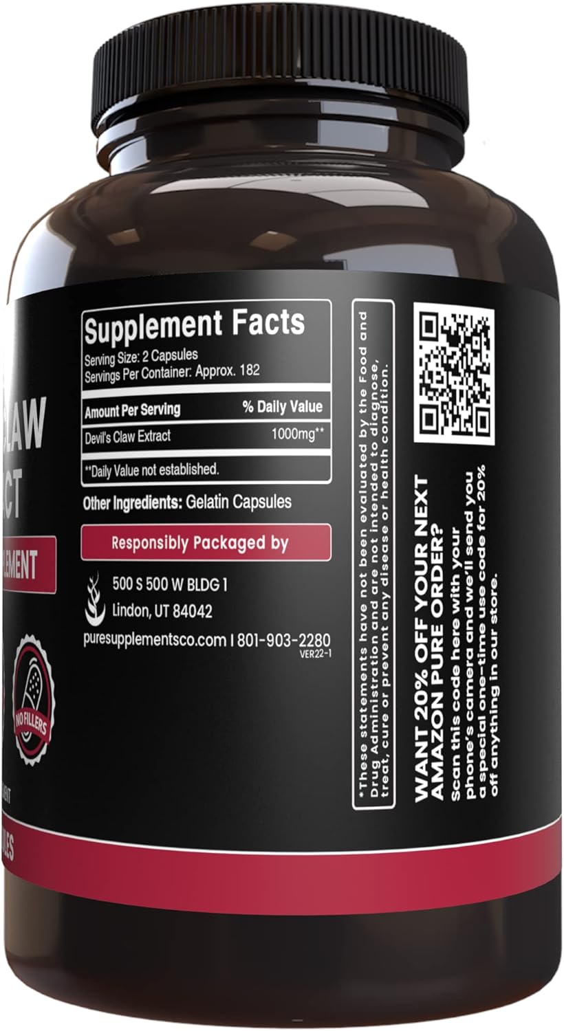365 Capsules Devil's Claw Supplement - Pure Ingredients, No Fillers - Lab Verified