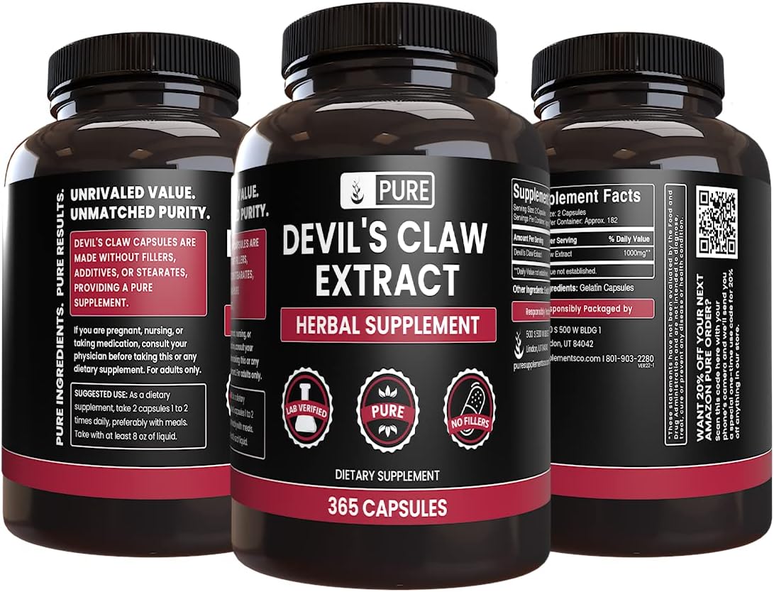 365 Capsules Devil's Claw Supplement - Pure Ingredients, No Fillers - Lab Verified