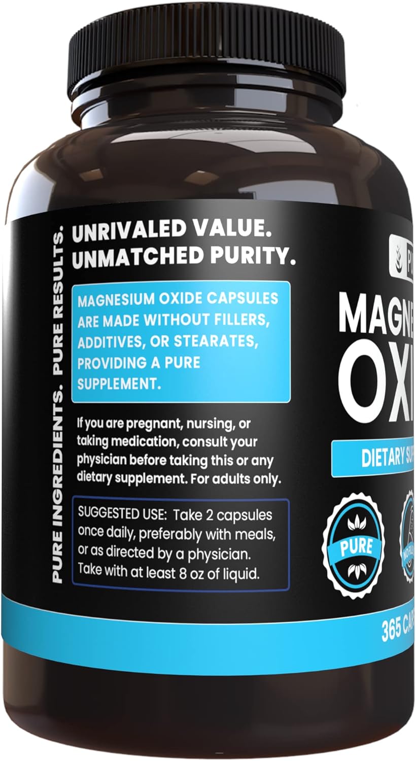 365 Capsules Each of Pure Calcium Carbonate and Magnesium Oxide Bundle - No Fillers, Always Pure Ingredients