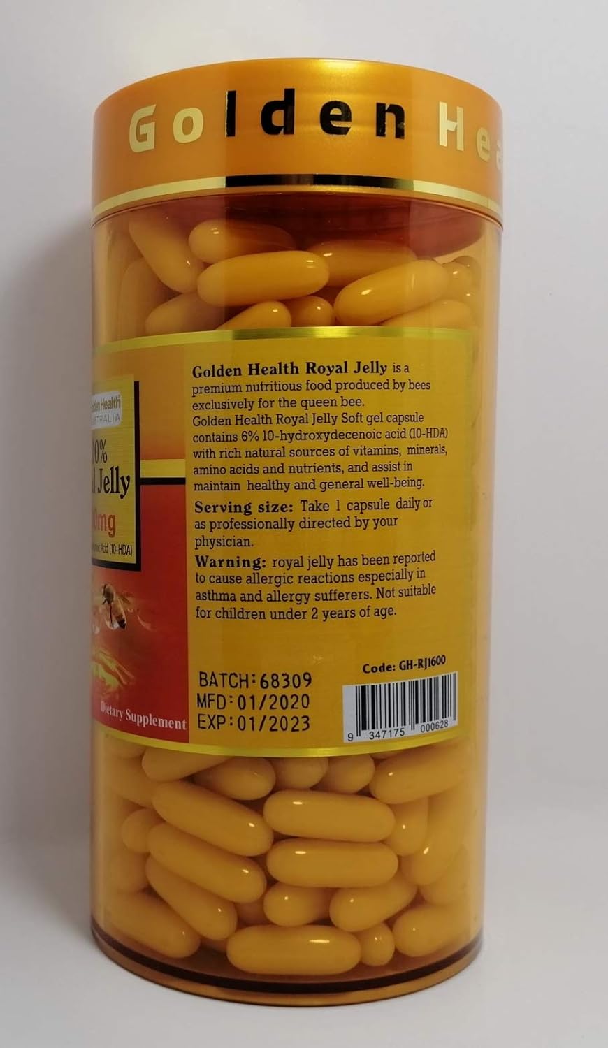 365 Capsules of Australian Made Golden Health Royal Jelly 1600mg with 6% 10-HDA