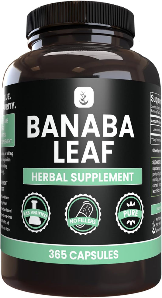 365 Capsules of Banaba Leaf Extract - Pure Original Ingredients, Lab Verified without Magnesium or Rice Fillers