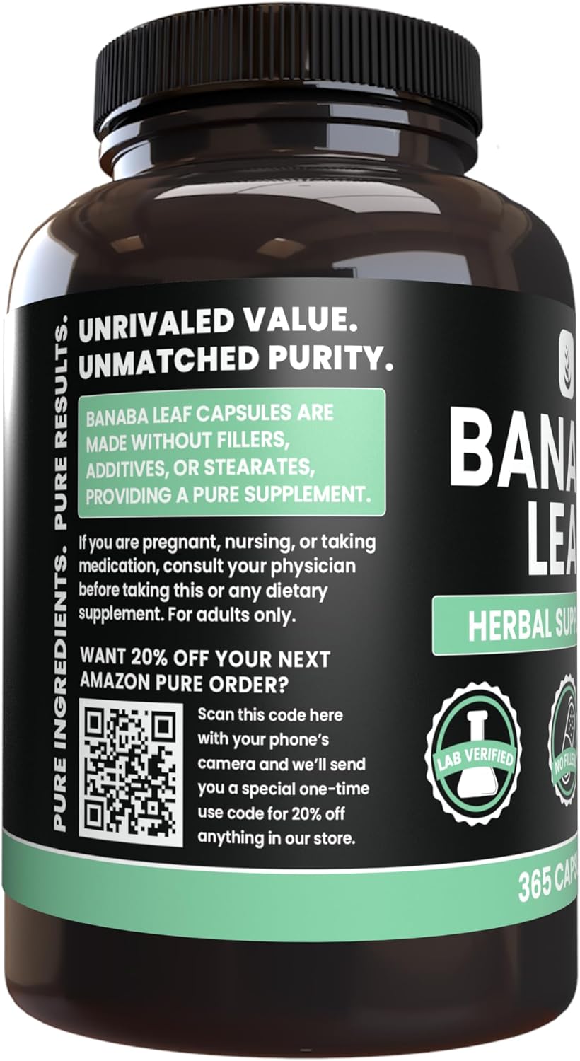 365 Capsules of Banaba Leaf Extract - Pure Original Ingredients, Lab Verified without Magnesium or Rice Fillers