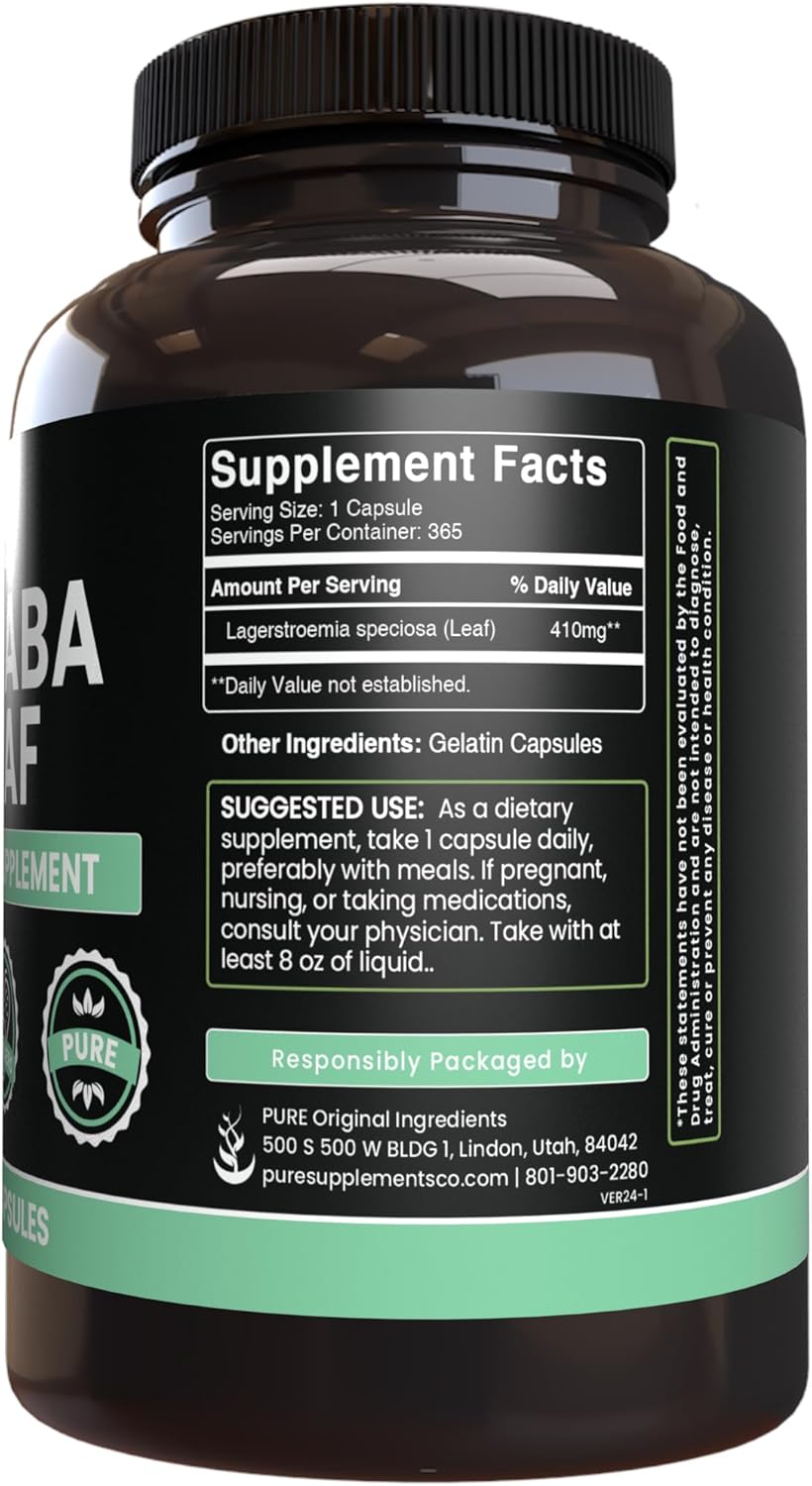 365 Capsules of Banaba Leaf Extract - Pure Original Ingredients, Lab Verified without Magnesium or Rice Fillers