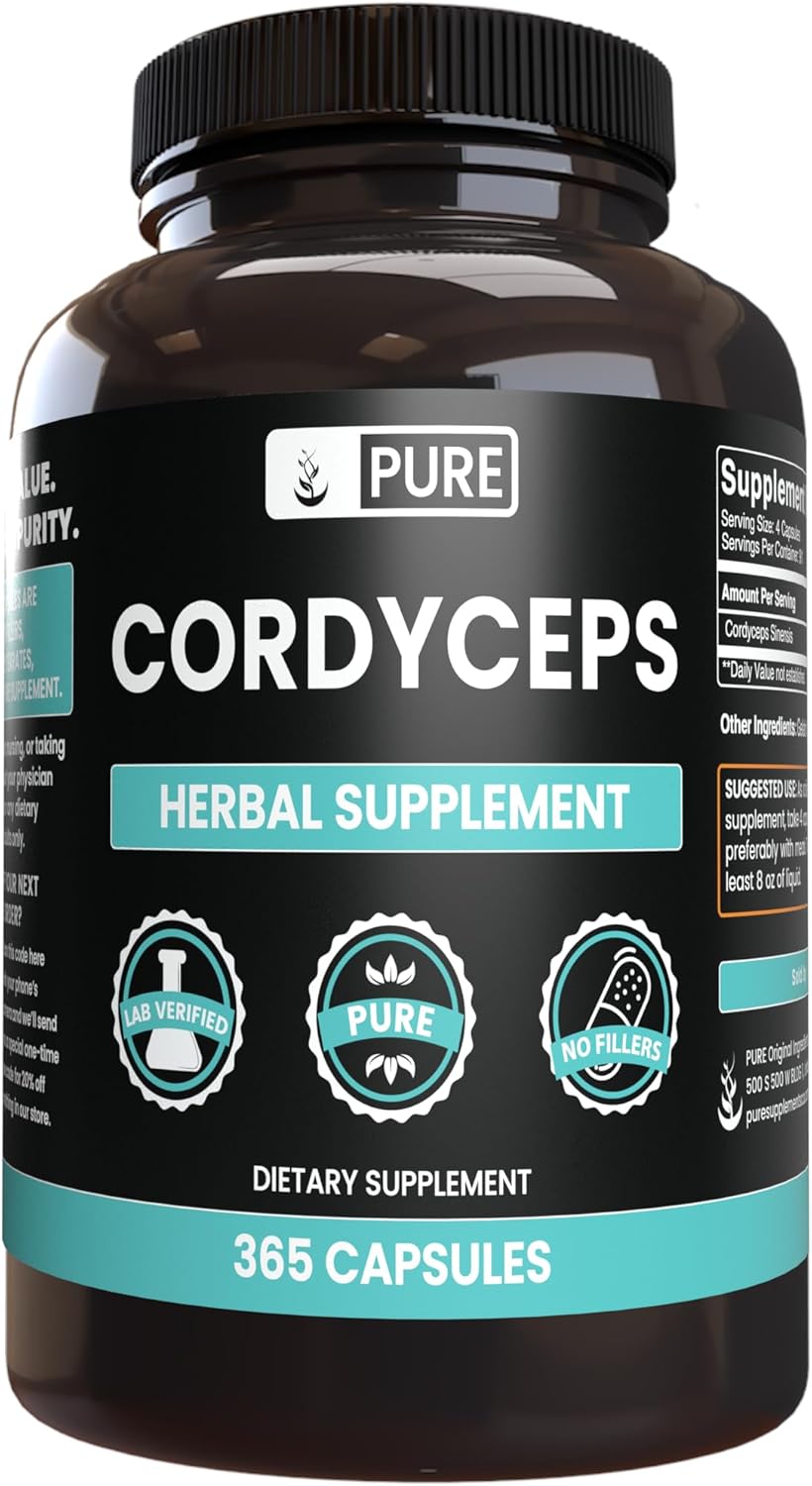 365 Capsules of Cordyceps with Pure Original Ingredients, No Magnesium or Rice Fillers
