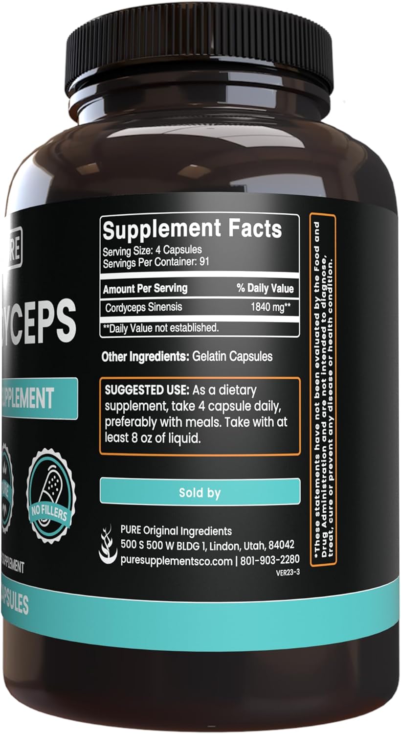 365 Capsules of Cordyceps with Pure Original Ingredients, No Magnesium or Rice Fillers