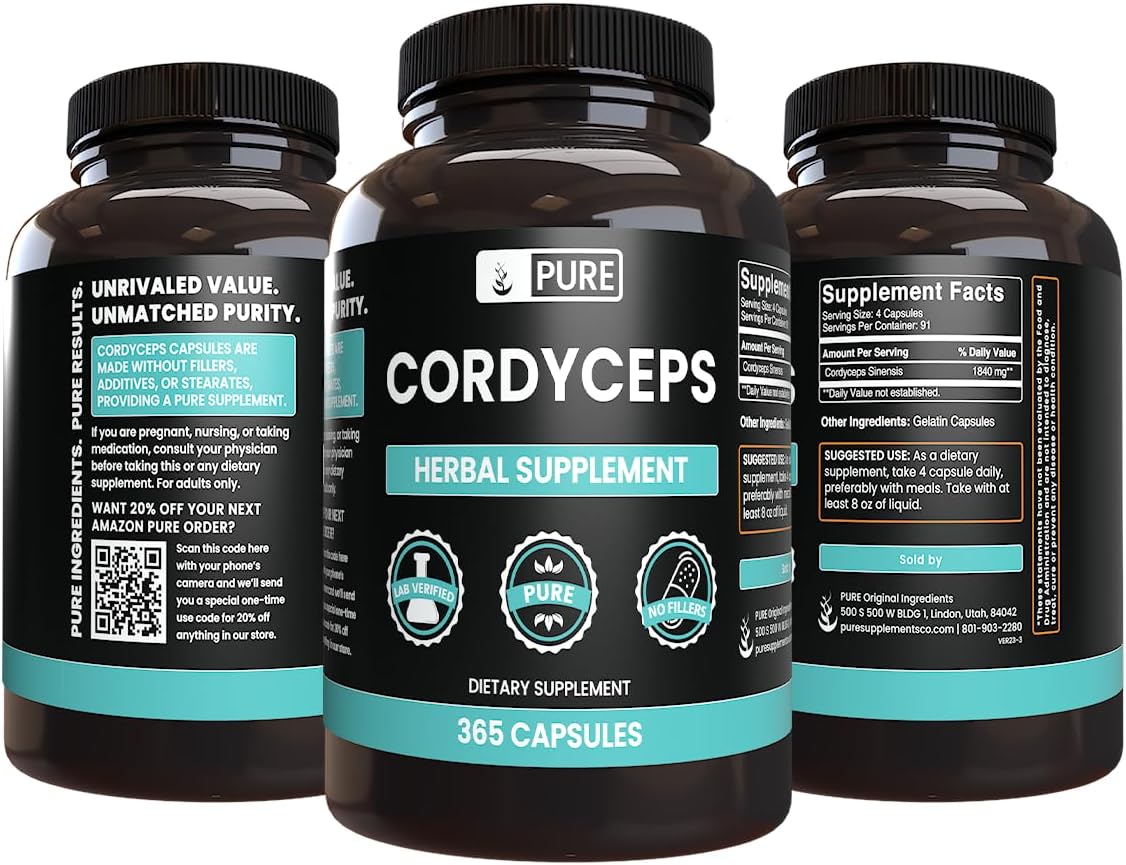365 Capsules of Cordyceps with Pure Original Ingredients, No Magnesium or Rice Fillers