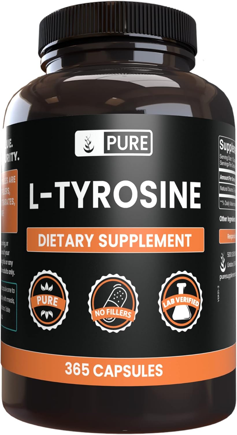 365 Capsules of L-Tyrosine and Magnesium Citrate Bundle, Lab Verified, Pure Original Ingredients