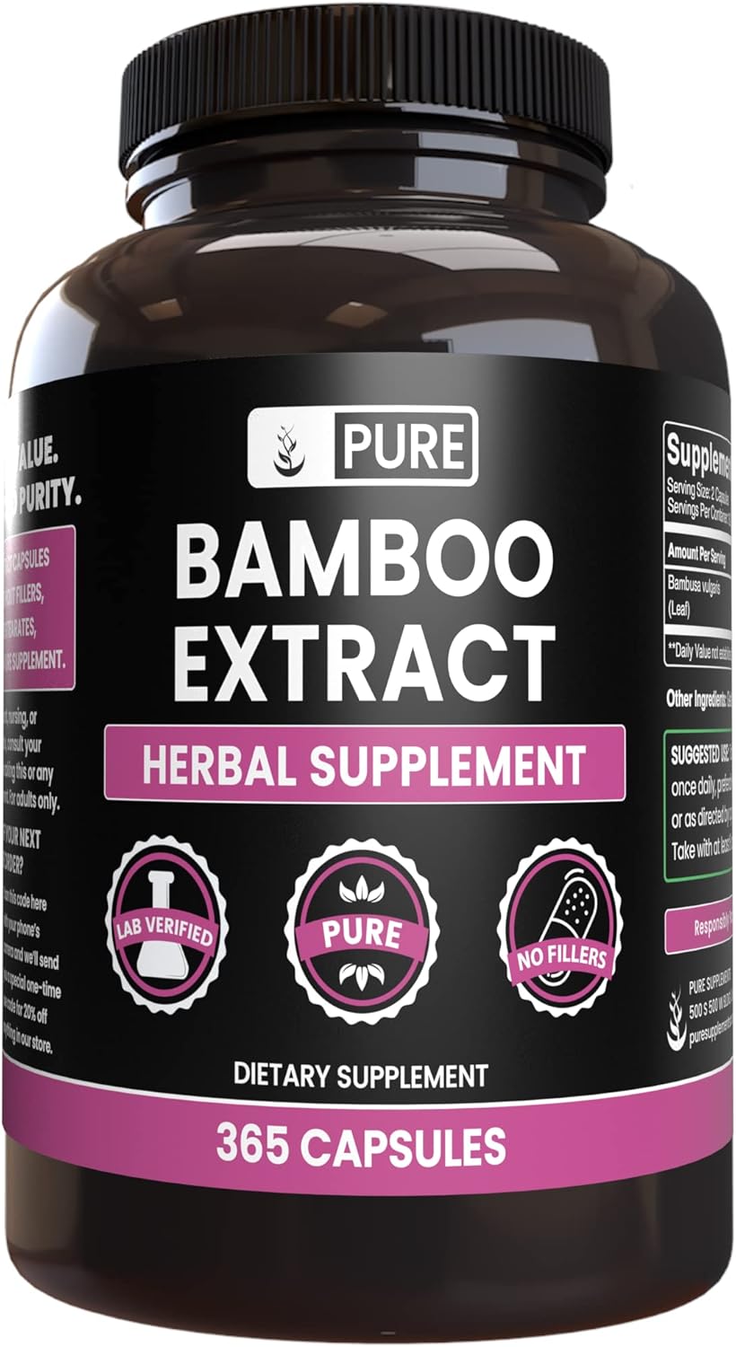 365 Capsules of Pure Bamboo Extract - No Magnesium or Rice Fillers - Lab Verified Quality