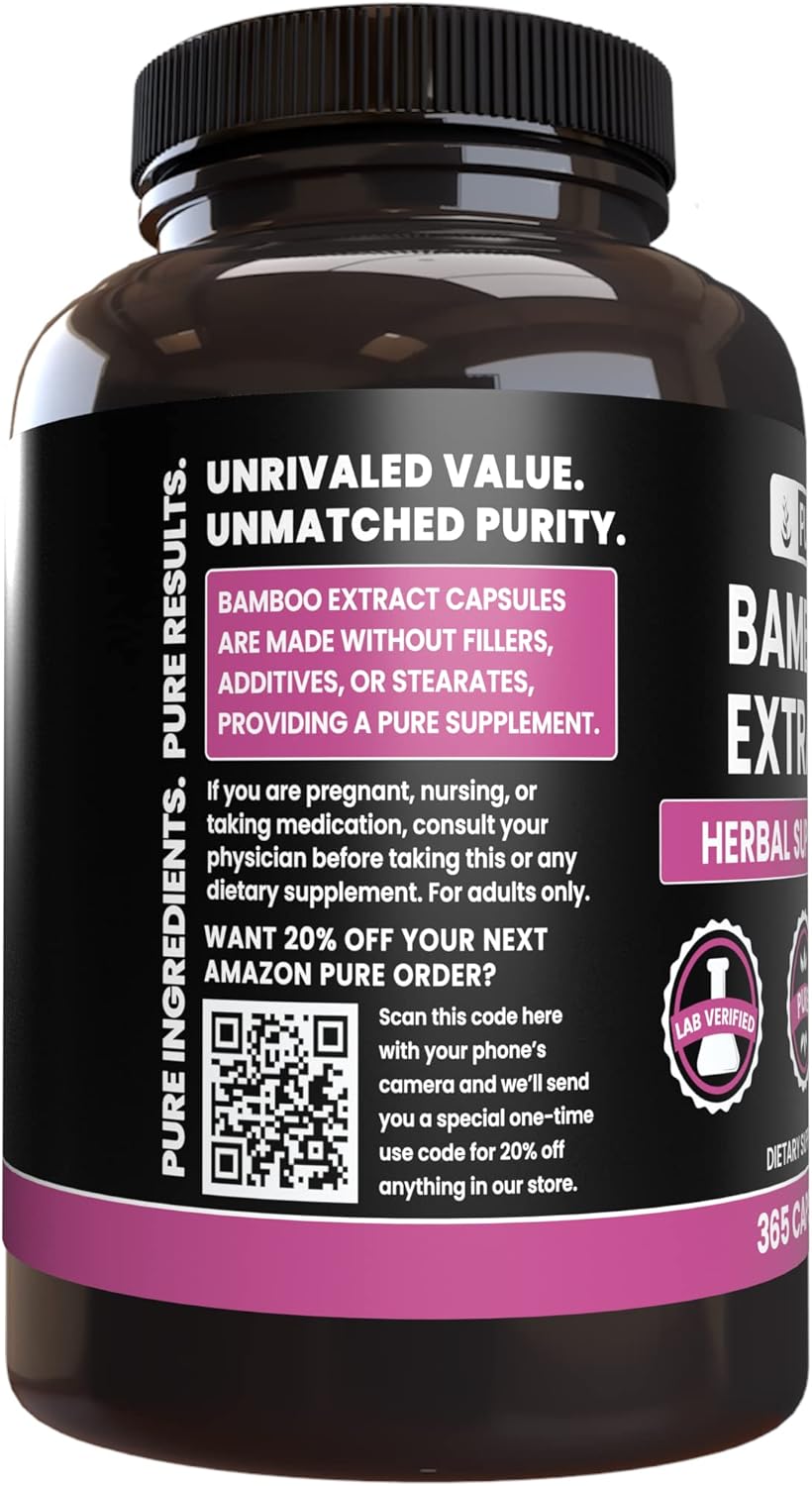 365 Capsules of Pure Bamboo Extract - No Magnesium or Rice Fillers - Lab Verified Quality