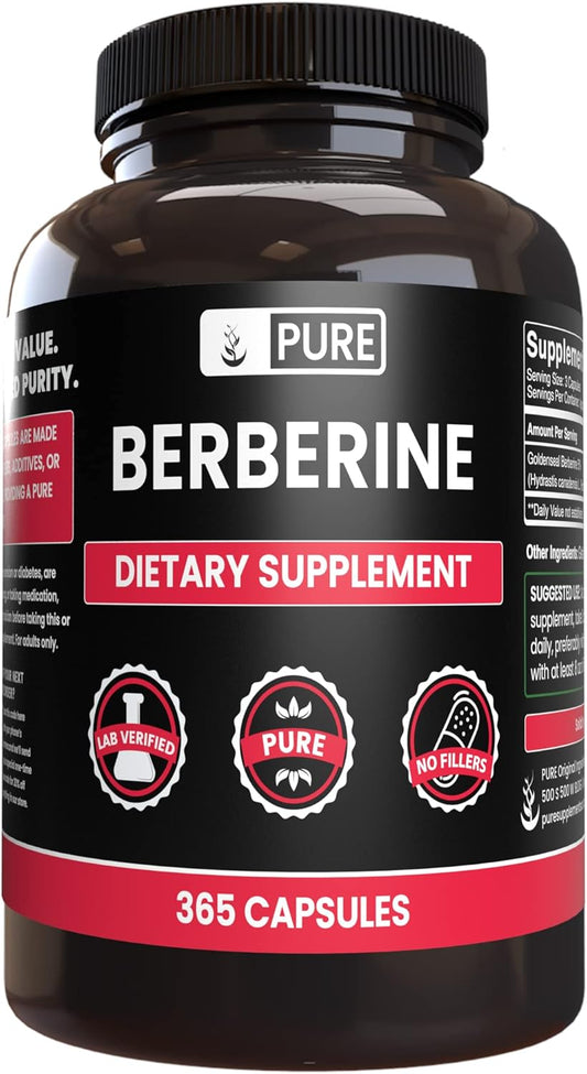 365 Capsules of Pure Berberine Extract with Original Ingredients, Lab Verified, No Magnesium or Rice Fillers