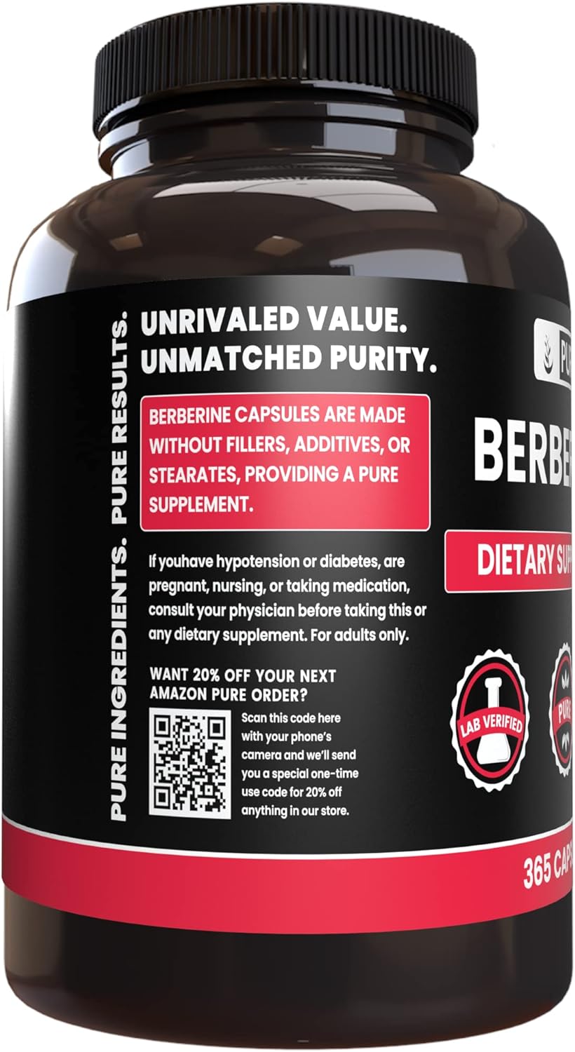 365 Capsules of Pure Berberine Extract with Original Ingredients, Lab Verified, No Magnesium or Rice Fillers
