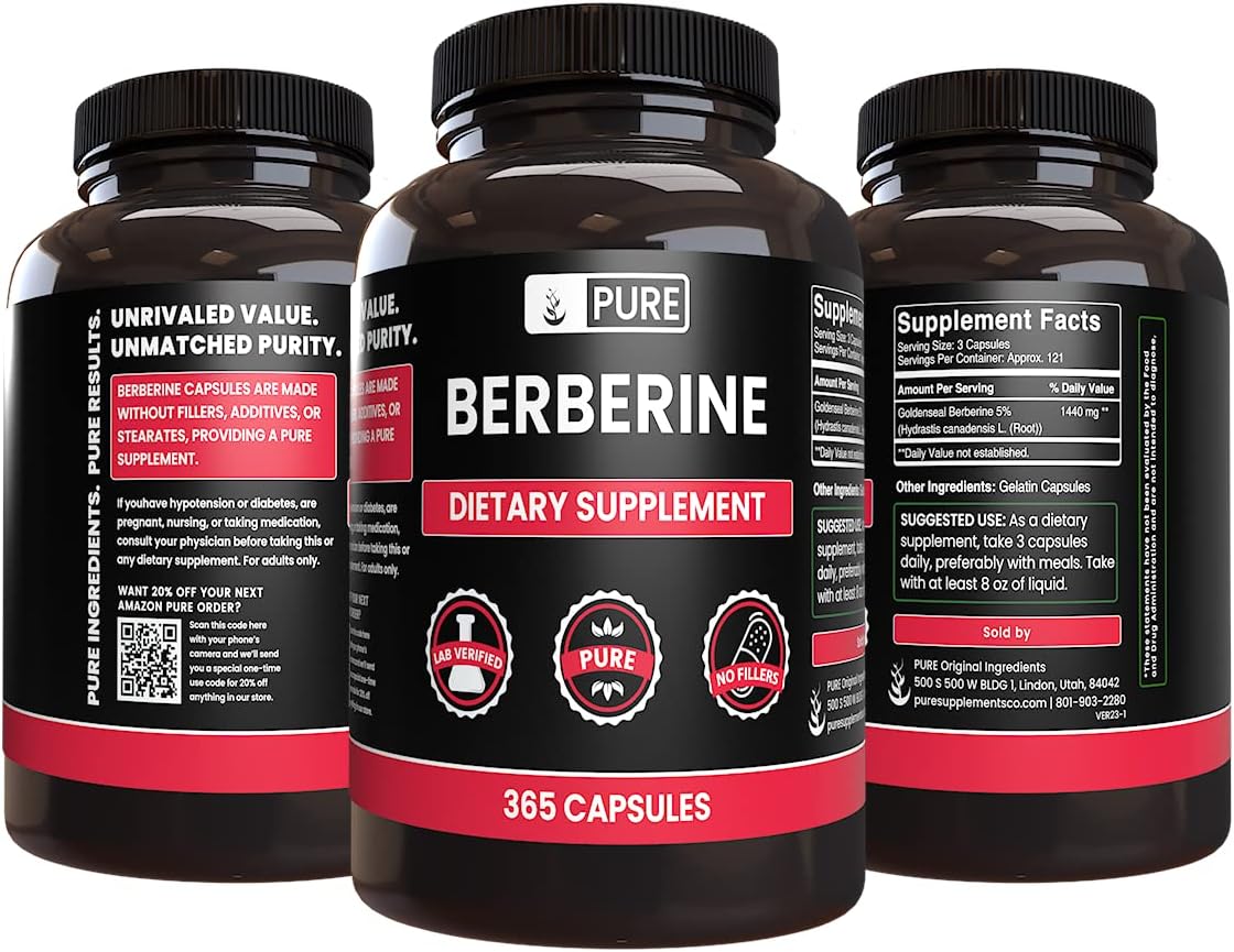 365 Capsules of Pure Berberine Extract with Original Ingredients, Lab Verified, No Magnesium or Rice Fillers