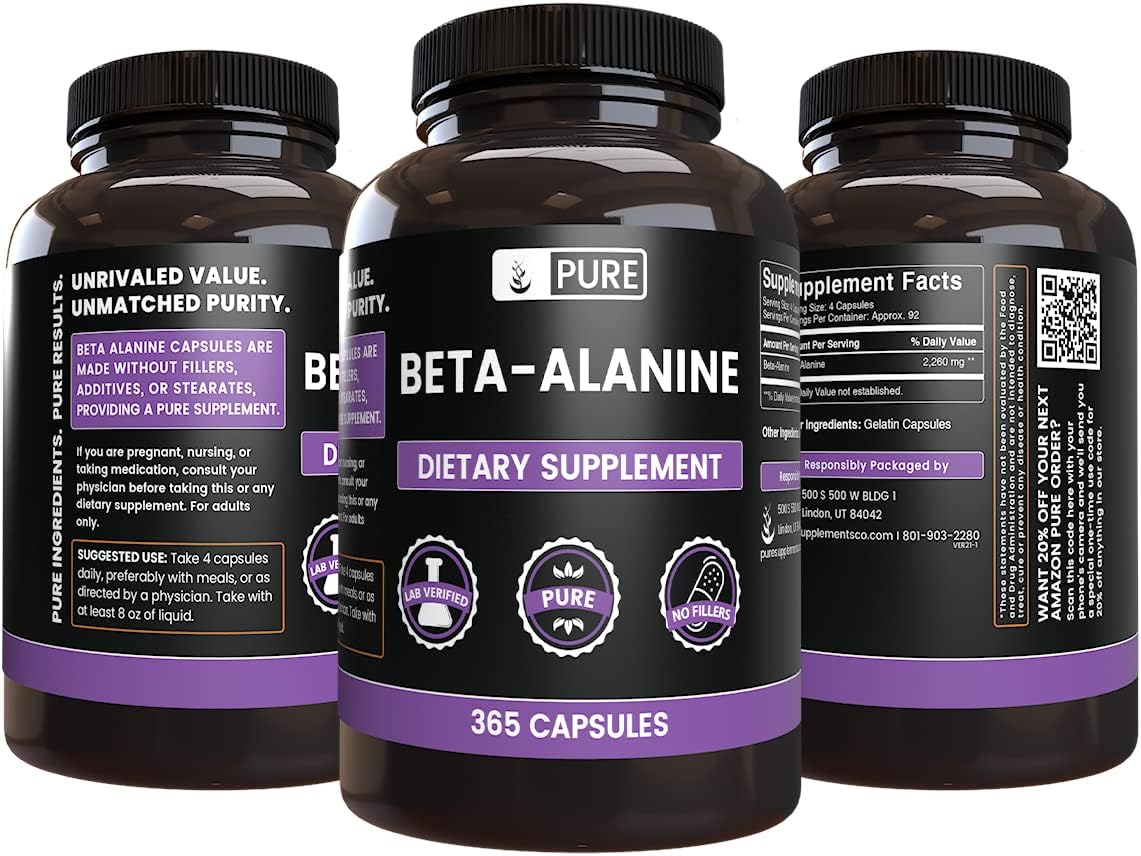 365 Capsules of Pure Beta Alanine - Lab Verified, No Additives or Fillers