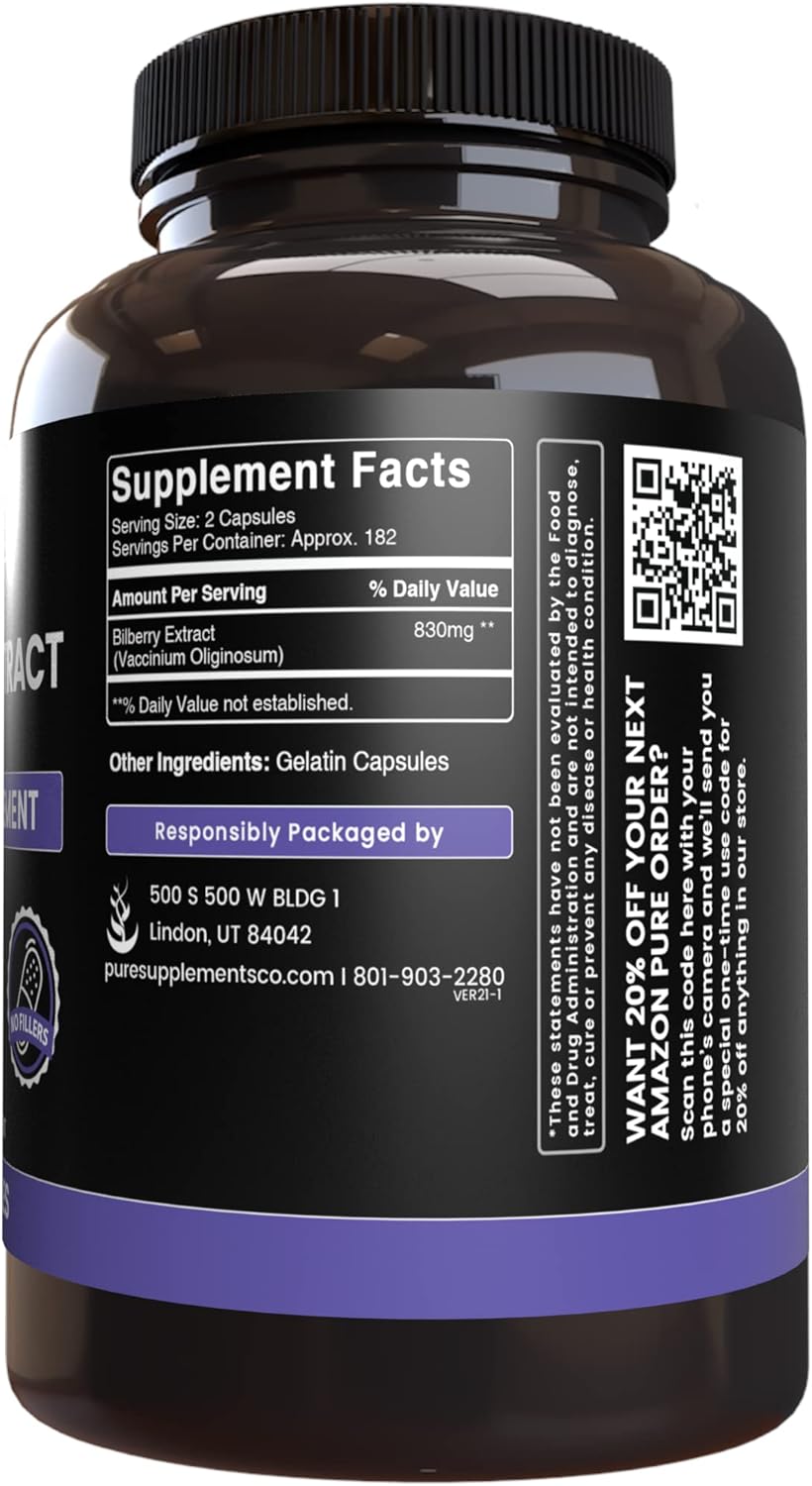 365 Capsules of Pure Bilberry Extract with Original Ingredients - No Fillers, Lab Verified