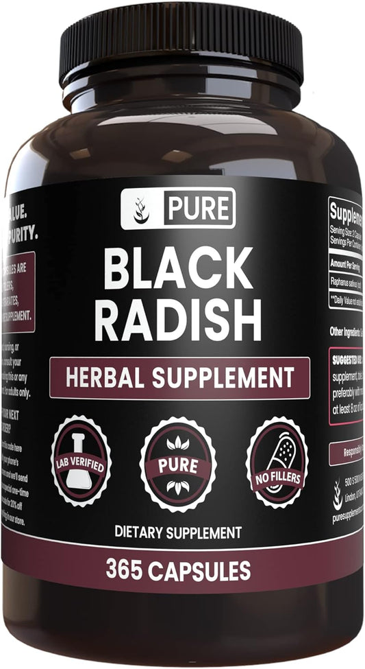 365 Capsules of Pure Black Radish with Original Ingredients, Lab Verified - No Magnesium or Rice Fillers